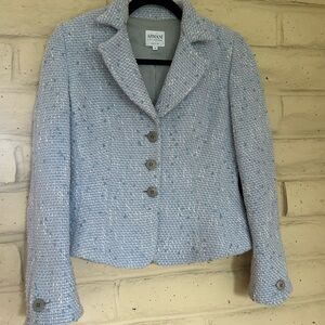 Armani Collezioni Women's Light Blue Tweed Wool Blend Blazer